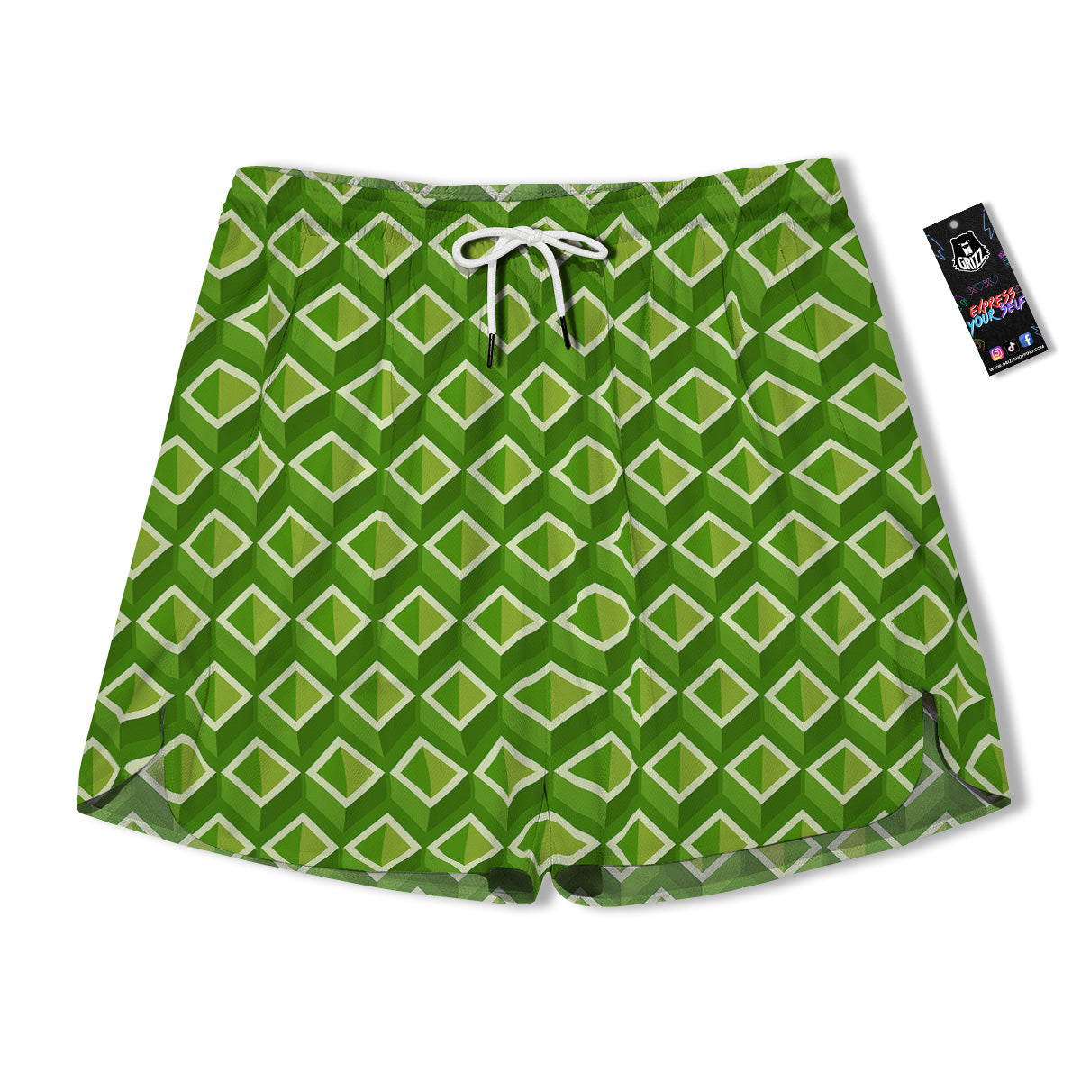 Geometric 3D Bamboo Print Pattern Men's Running Shorts-grizzshop