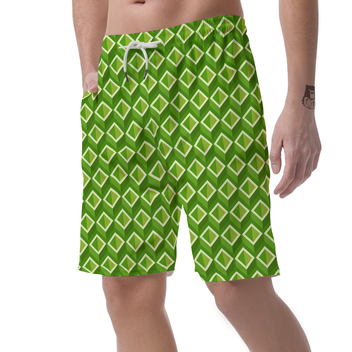 Geometric 3D Bamboo Print Pattern Men's Shorts-grizzshop