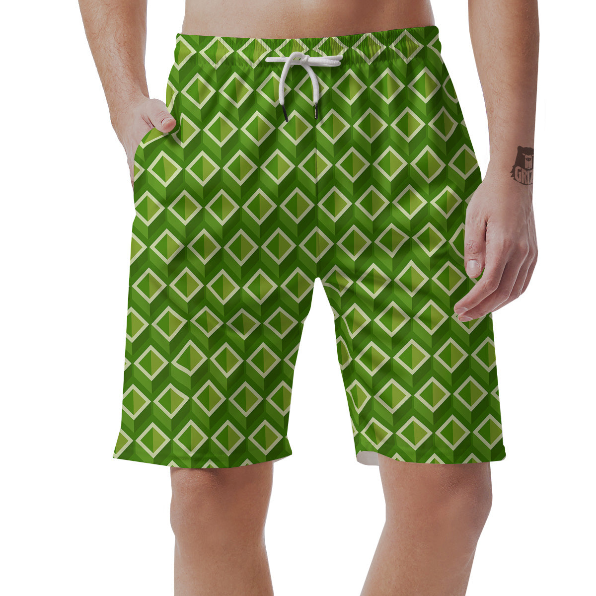 Geometric 3D Bamboo Print Pattern Men's Shorts-grizzshop