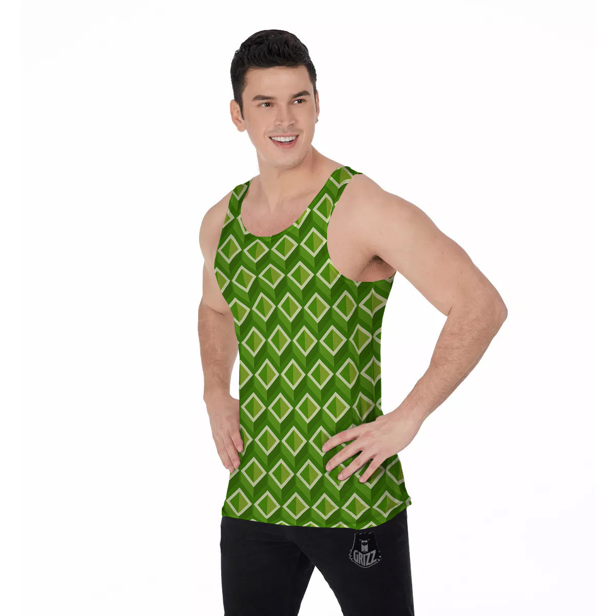 Geometric 3D Bamboo Print Pattern Men's Tank Top-grizzshop