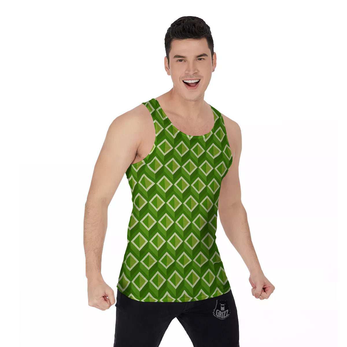 Geometric 3D Bamboo Print Pattern Men's Tank Top-grizzshop