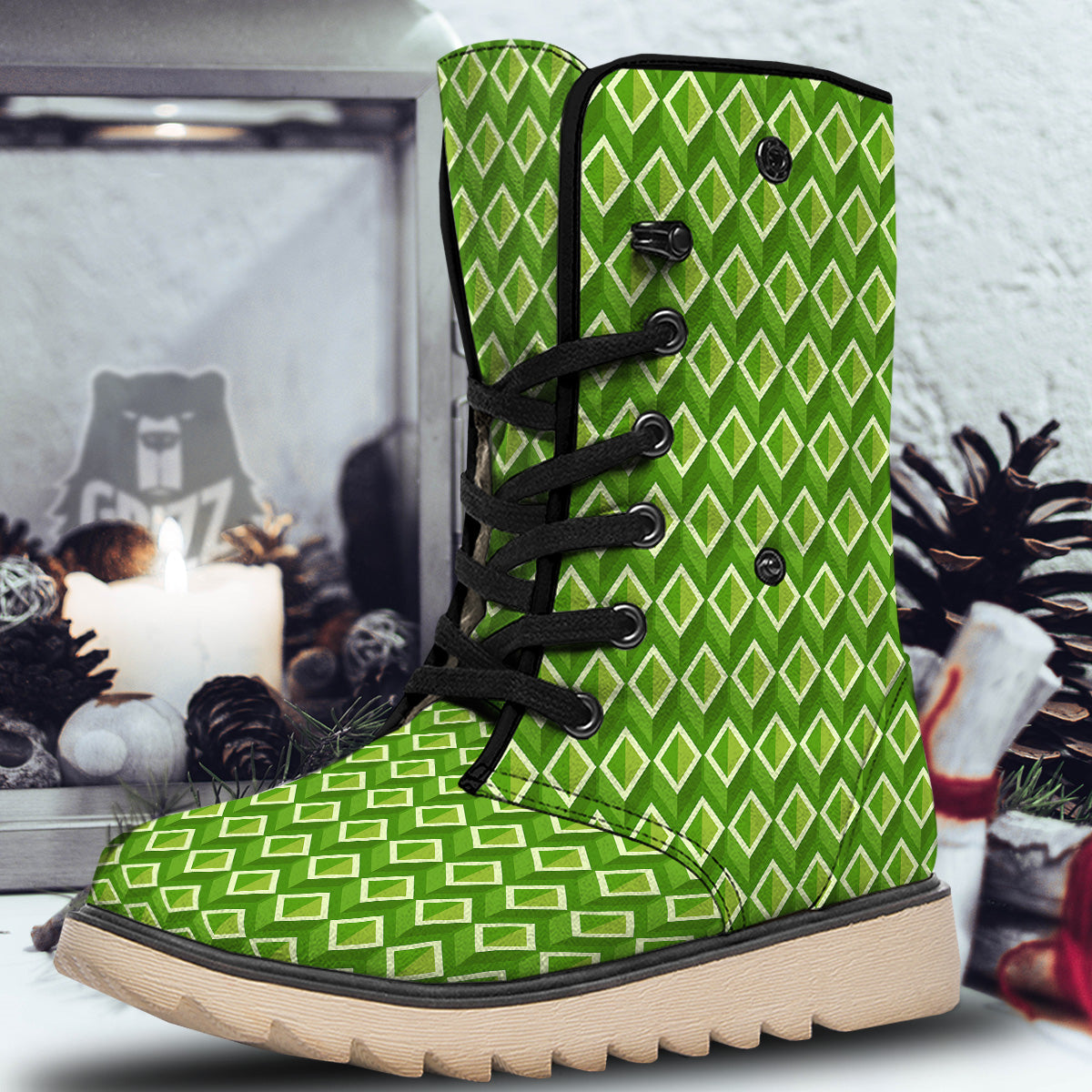 Geometric 3D Bamboo Print Pattern Snow Boots-grizzshop