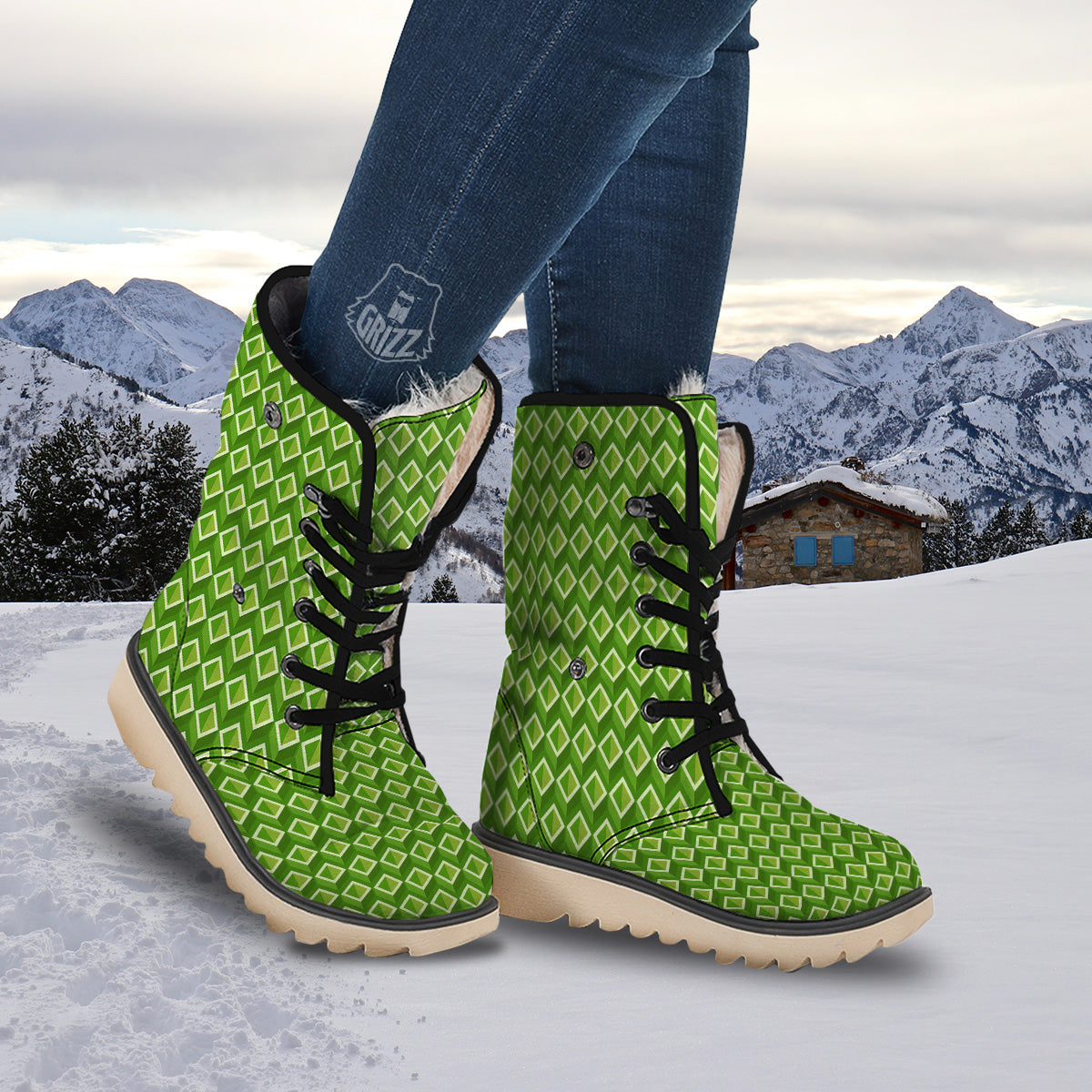 Geometric 3D Bamboo Print Pattern Snow Boots-grizzshop