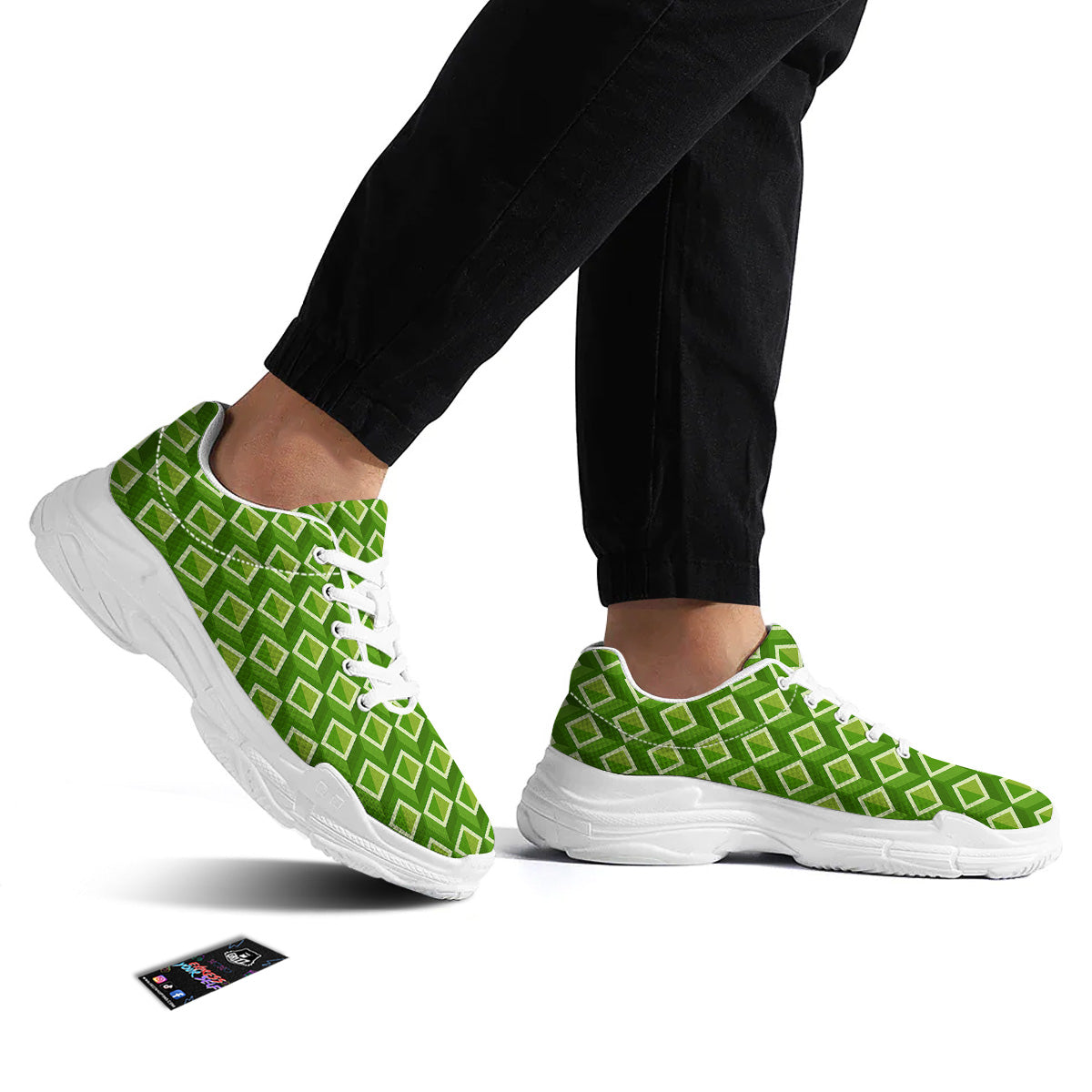 Geometric 3D Bamboo Print Pattern White Chunky Shoes-grizzshop