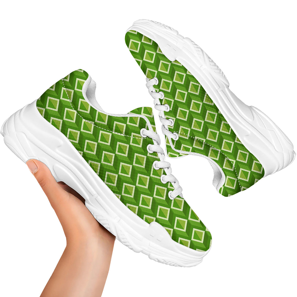 Geometric 3D Bamboo Print Pattern White Chunky Shoes-grizzshop