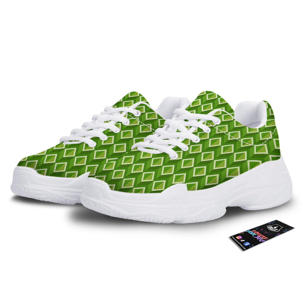 Geometric 3D Bamboo Print Pattern White Chunky Shoes-grizzshop