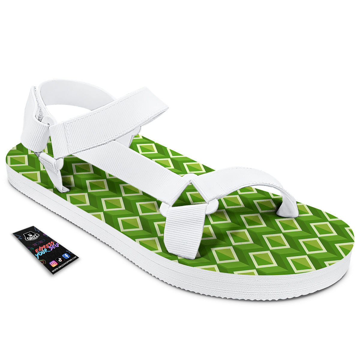 Geometric 3D Bamboo Print Pattern White Open Toe Sandals-grizzshop
