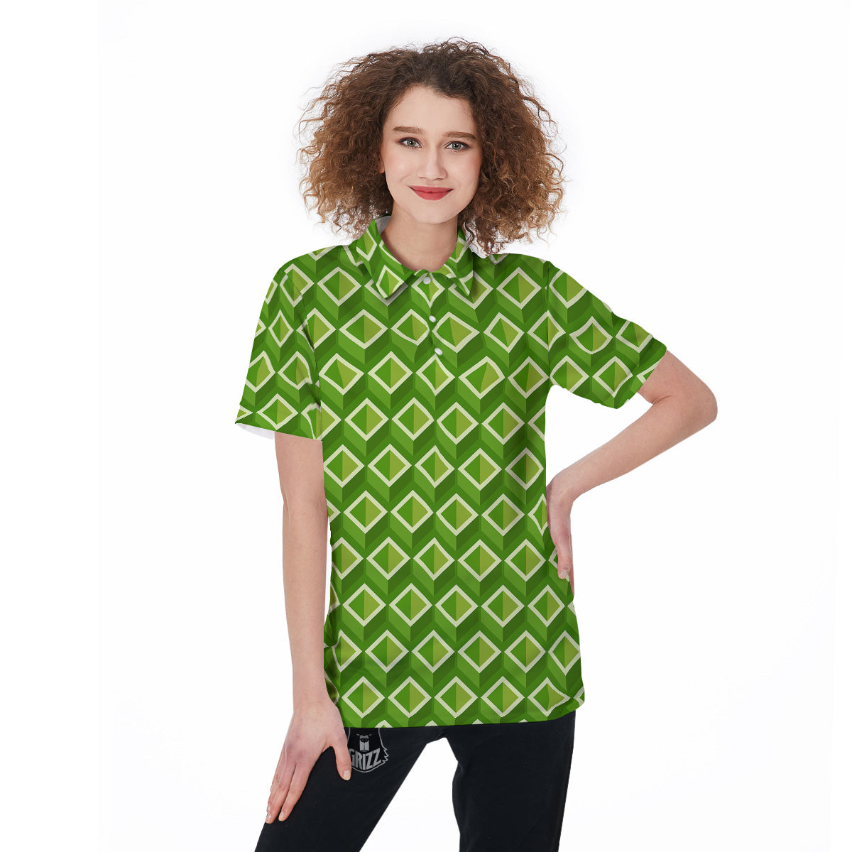 Geometric 3D Bamboo Print Pattern Women's Golf Shirts-grizzshop