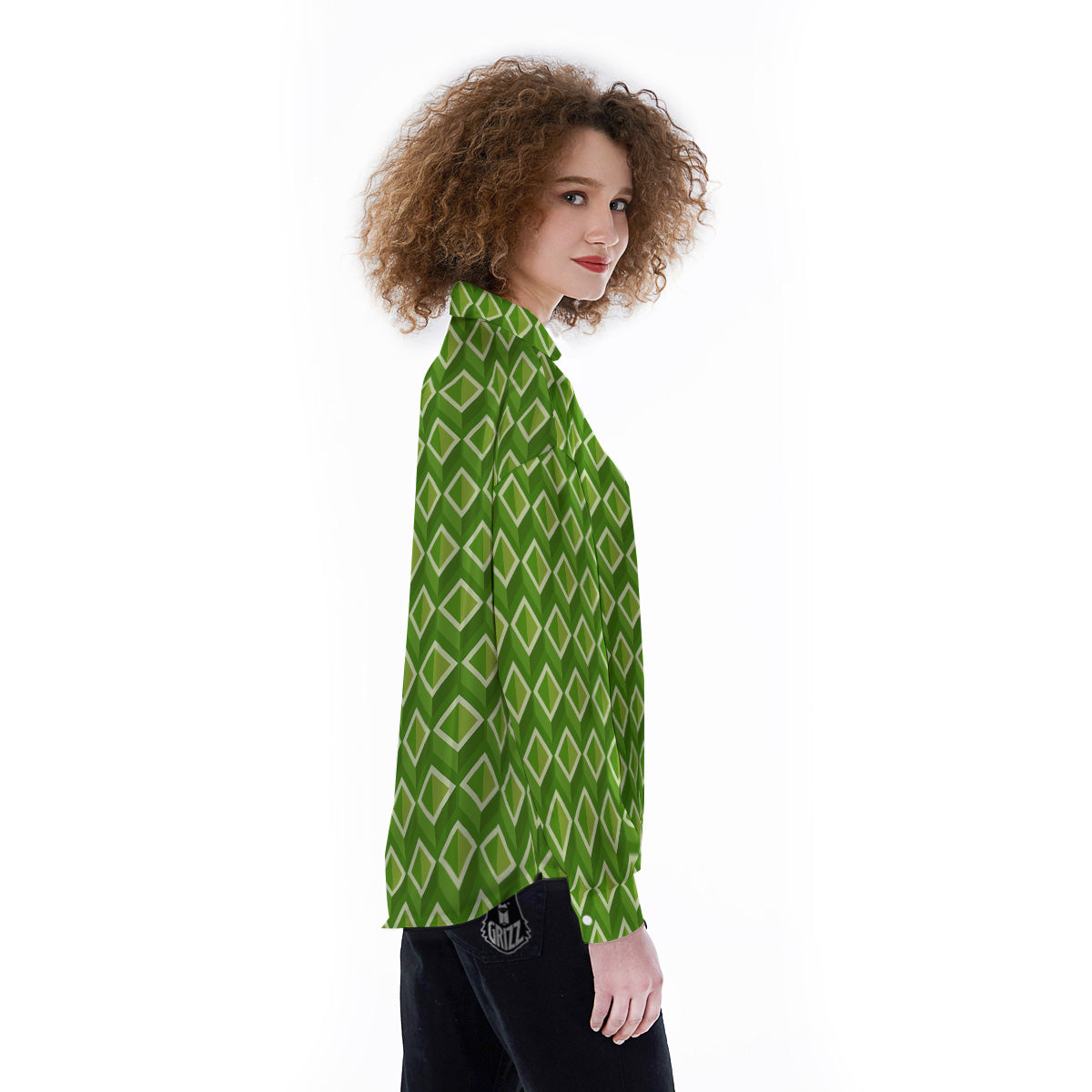Geometric 3D Bamboo Print Pattern Women's Long Sleeve Shirts-grizzshop