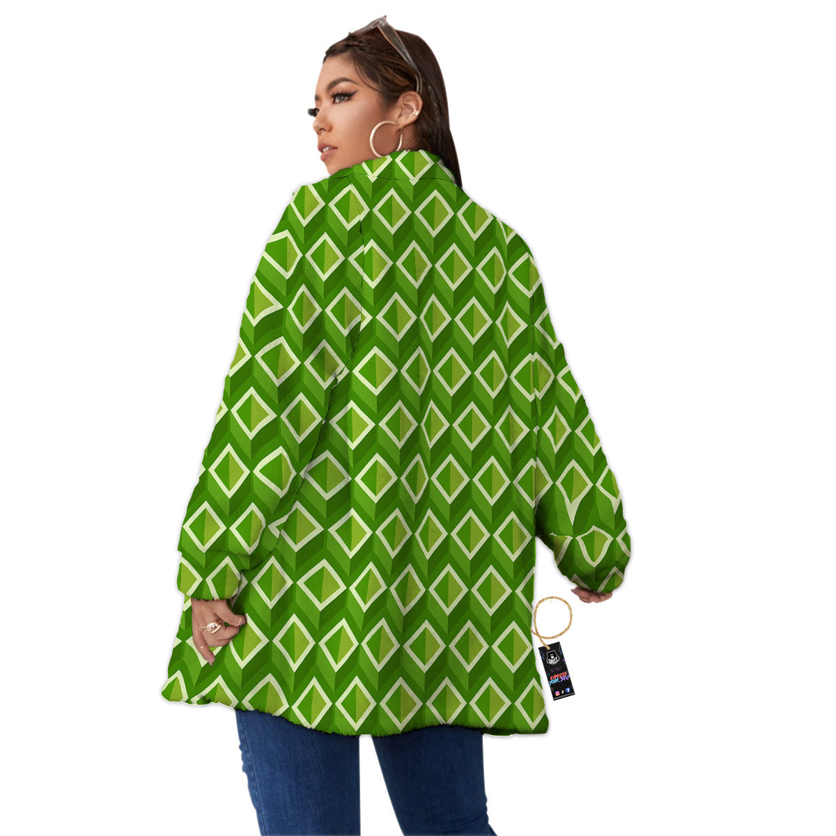 Geometric 3D Bamboo Print Pattern Women's Sherpa Jacket-grizzshop