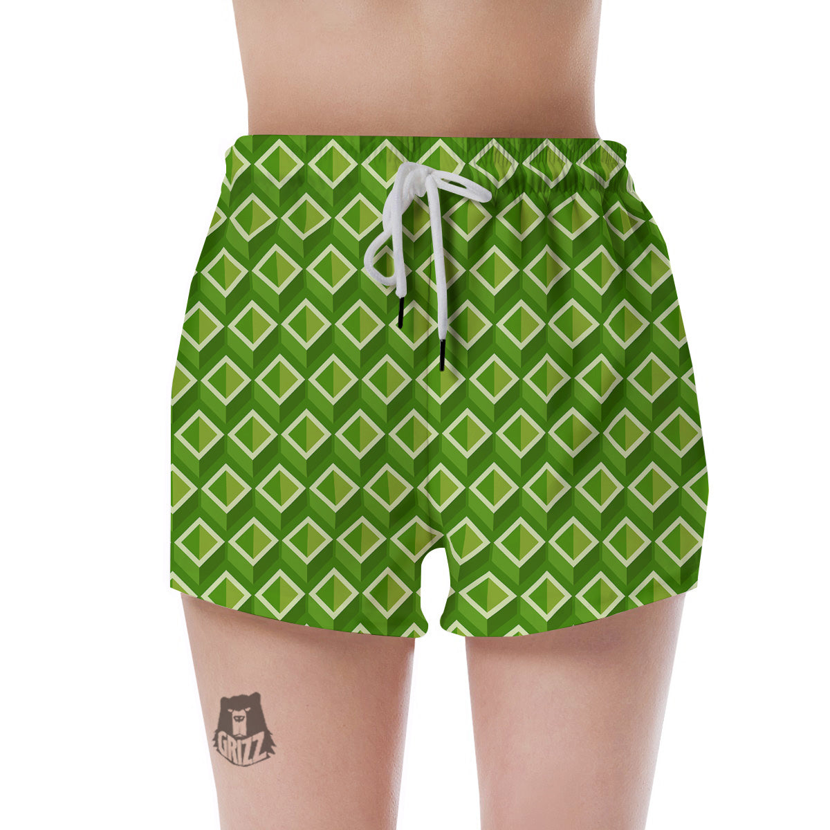 Geometric 3D Bamboo Print Pattern Women's Shorts-grizzshop