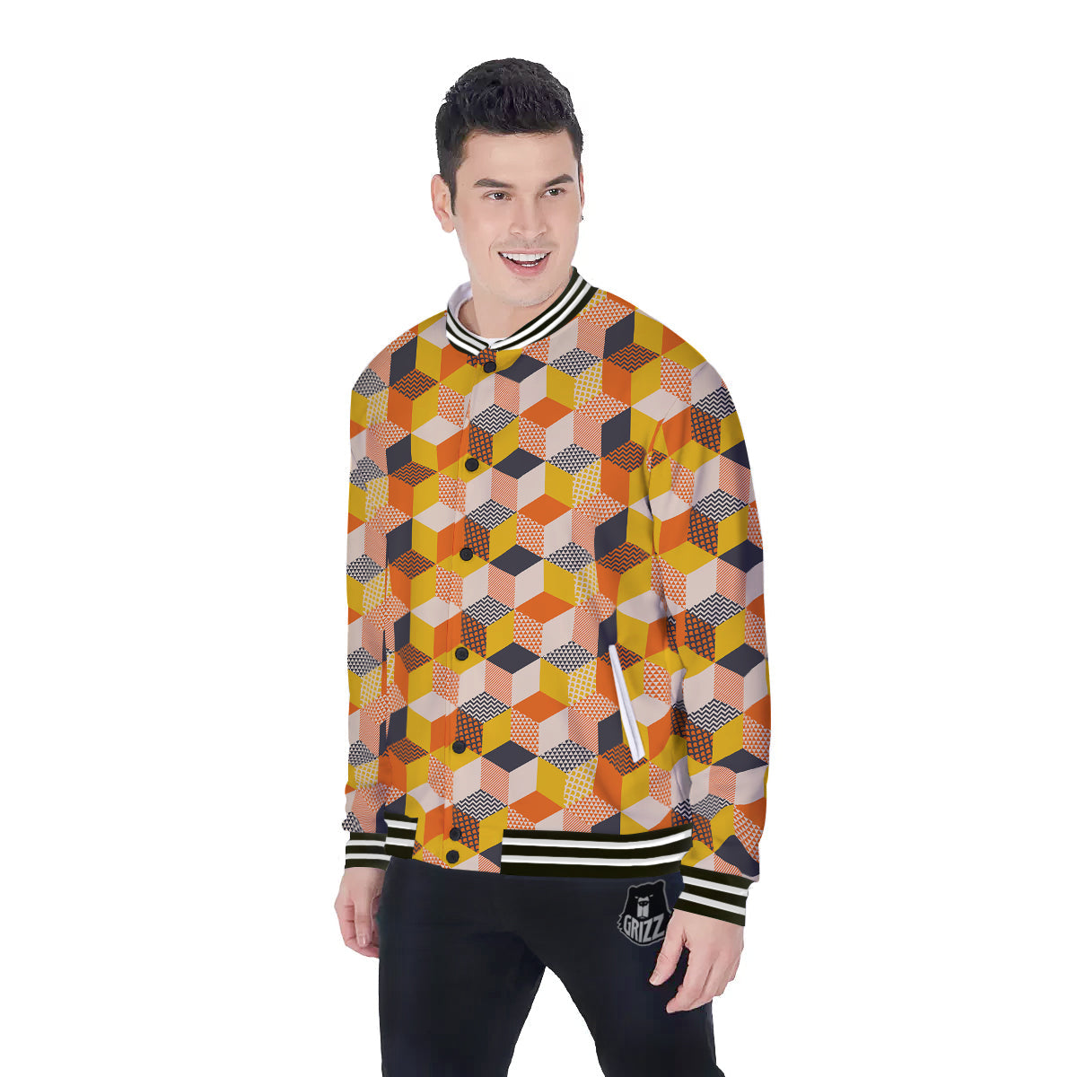 Geometric 60s Print Pattern Baseball Jacket-grizzshop