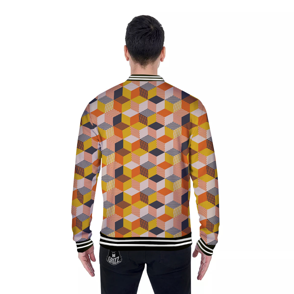 Geometric 60s Print Pattern Baseball Jacket-grizzshop