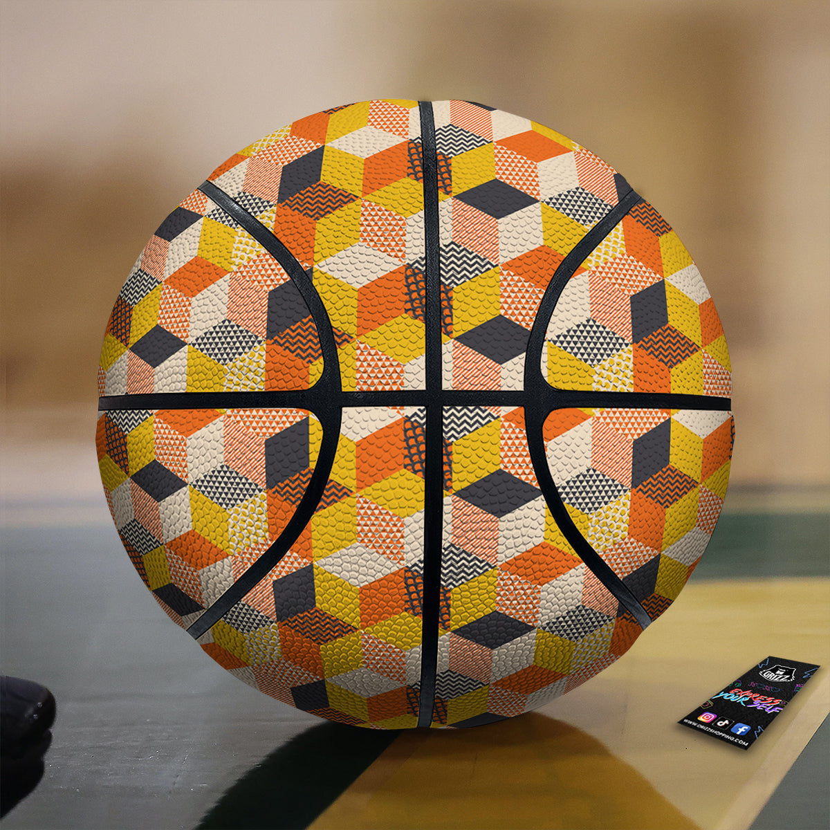 Geometric 60s Print Pattern Basketball-grizzshop