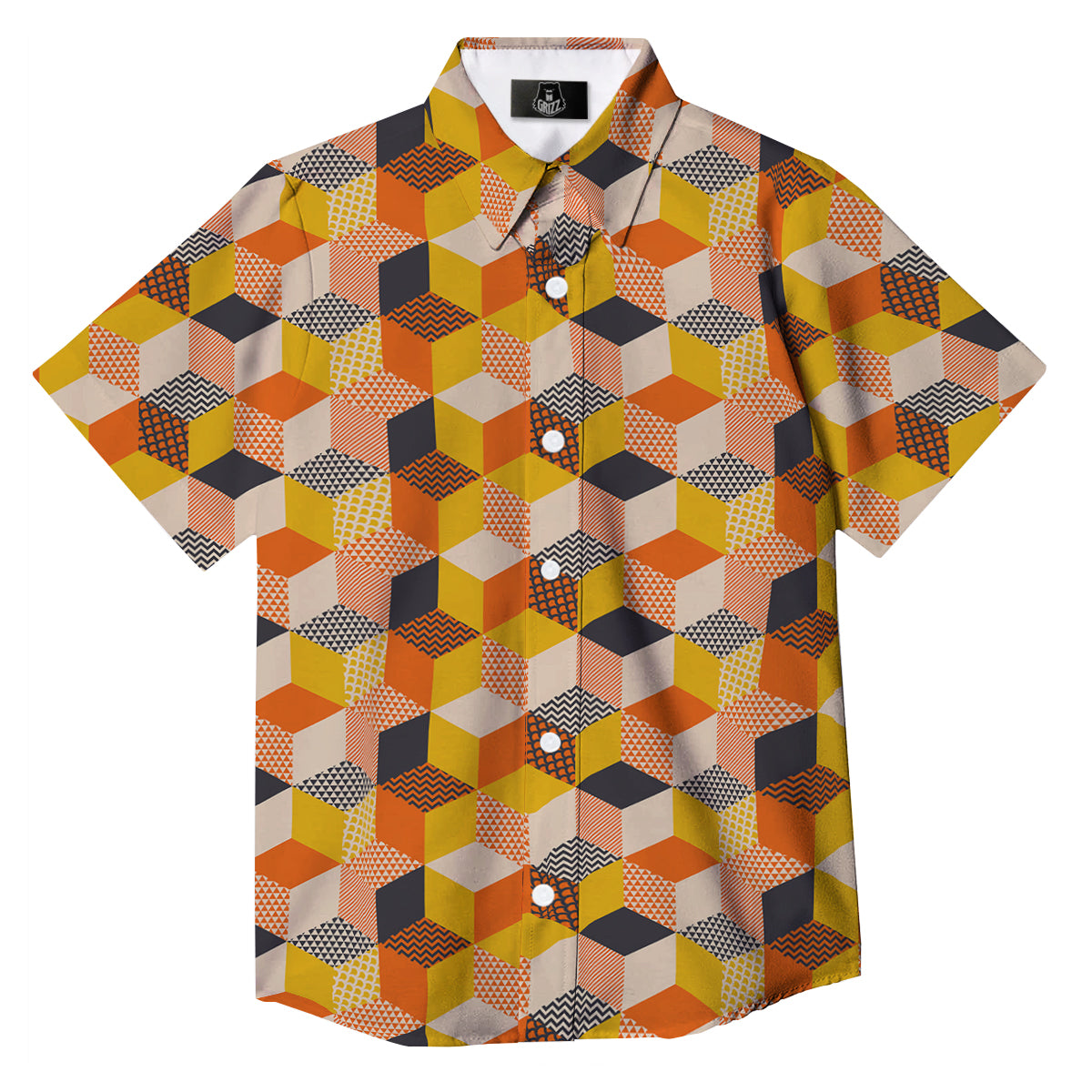 Geometric 60s Print Pattern Button Up Shirt-grizzshop