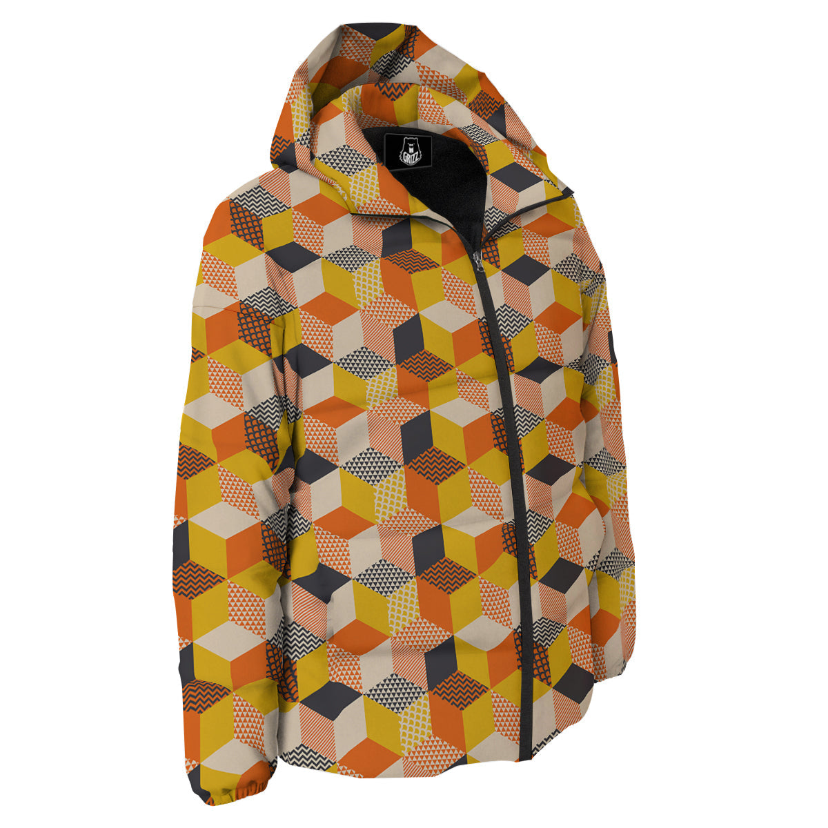 Geometric 60s Print Pattern Down Jacket-grizzshop