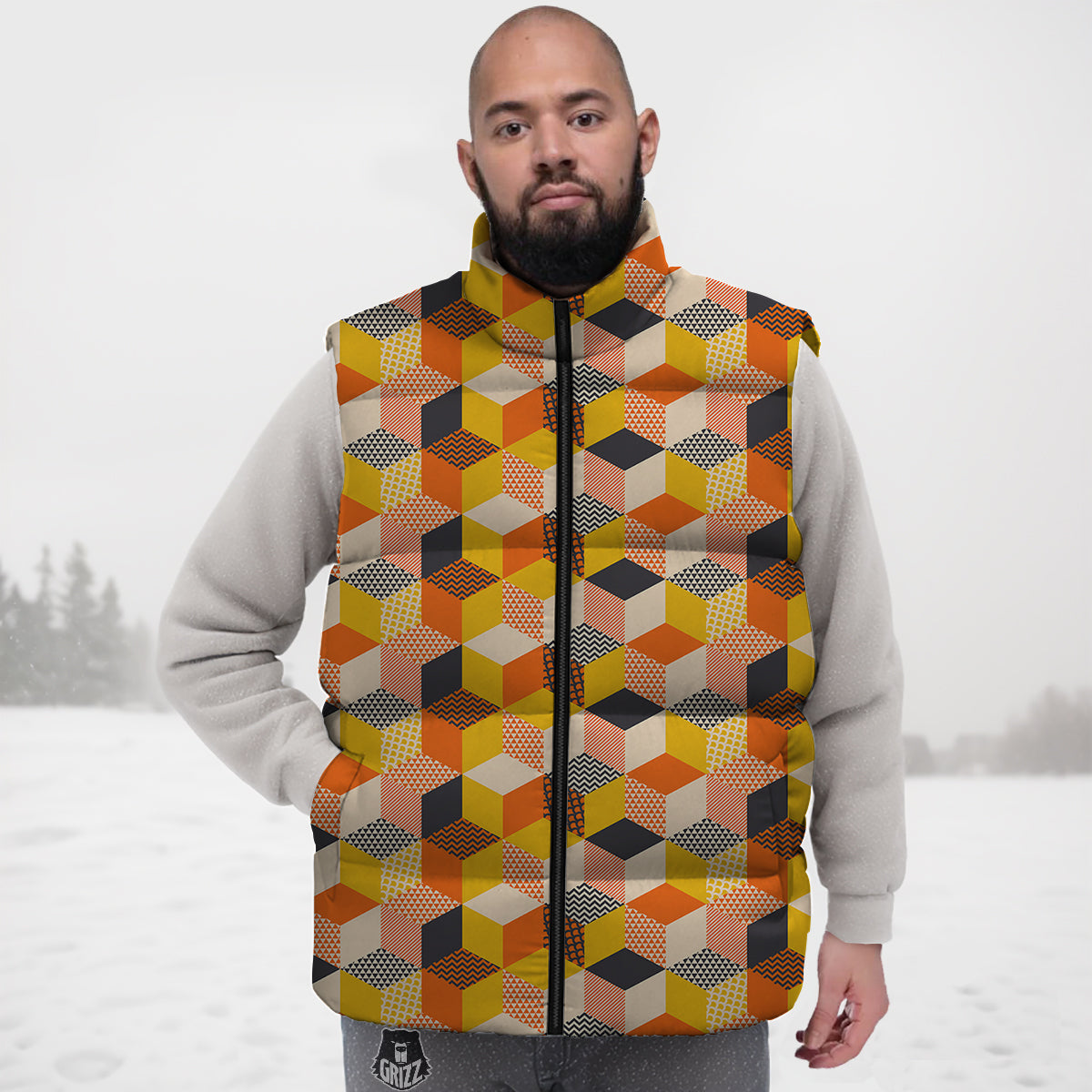 Geometric 60s Print Pattern Down Vest-grizzshop