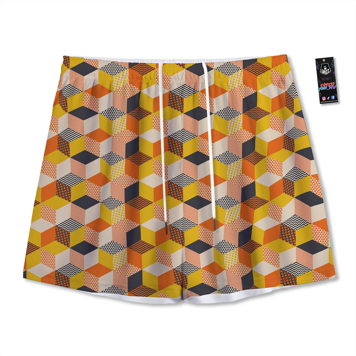 Geometric 60s Print Pattern Mesh Shorts-grizzshop