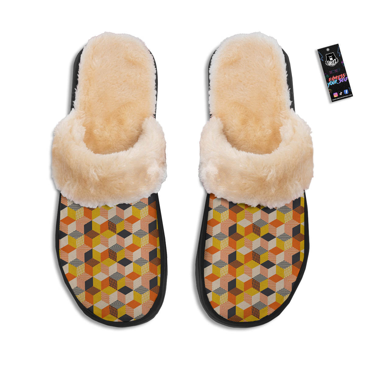 Geometric 60s Print Pattern Slippers-grizzshop