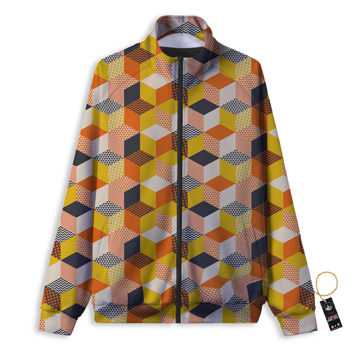 Geometric 60s Print Pattern Track Jacket-grizzshop