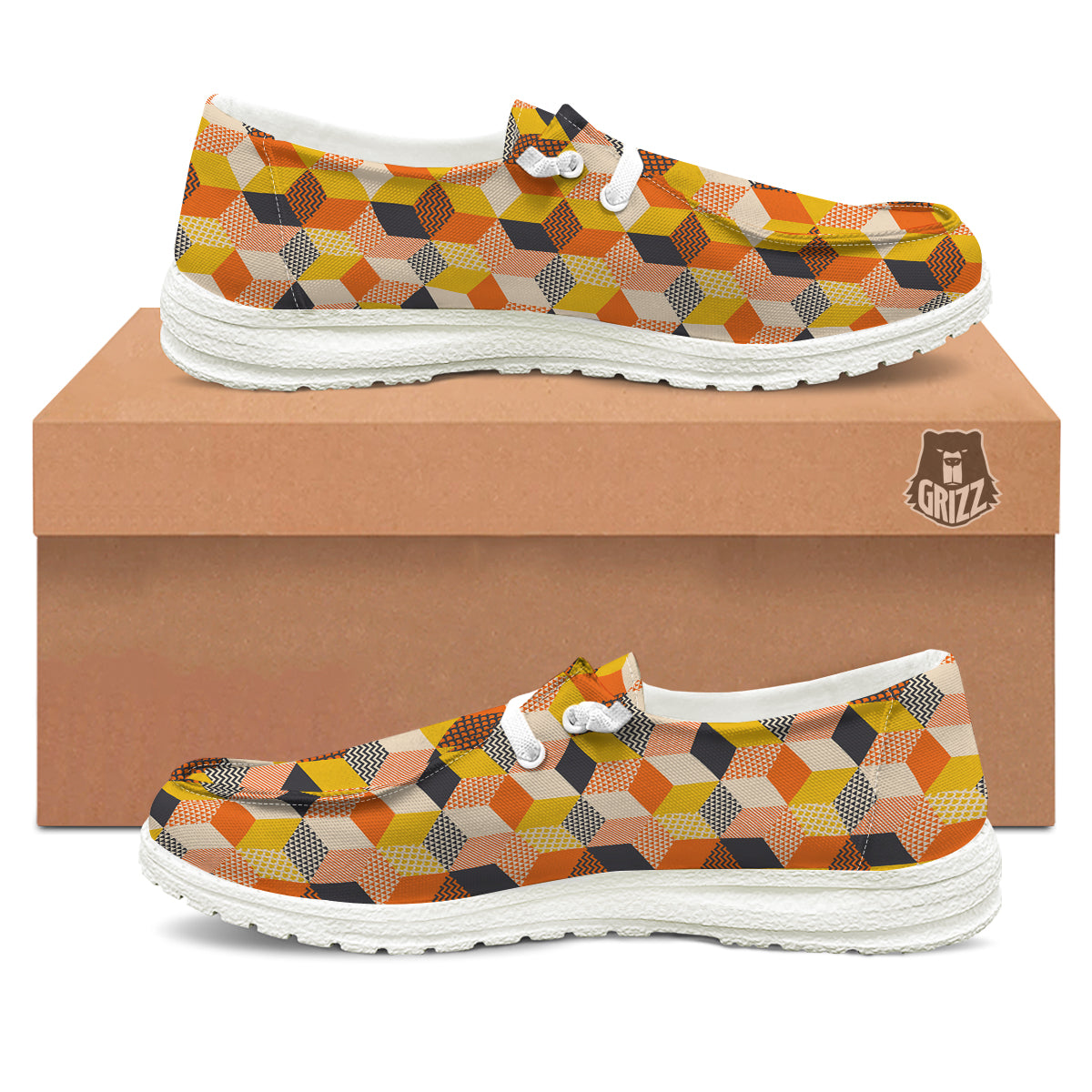 Geometric 60s Print Pattern White Loafers-grizzshop