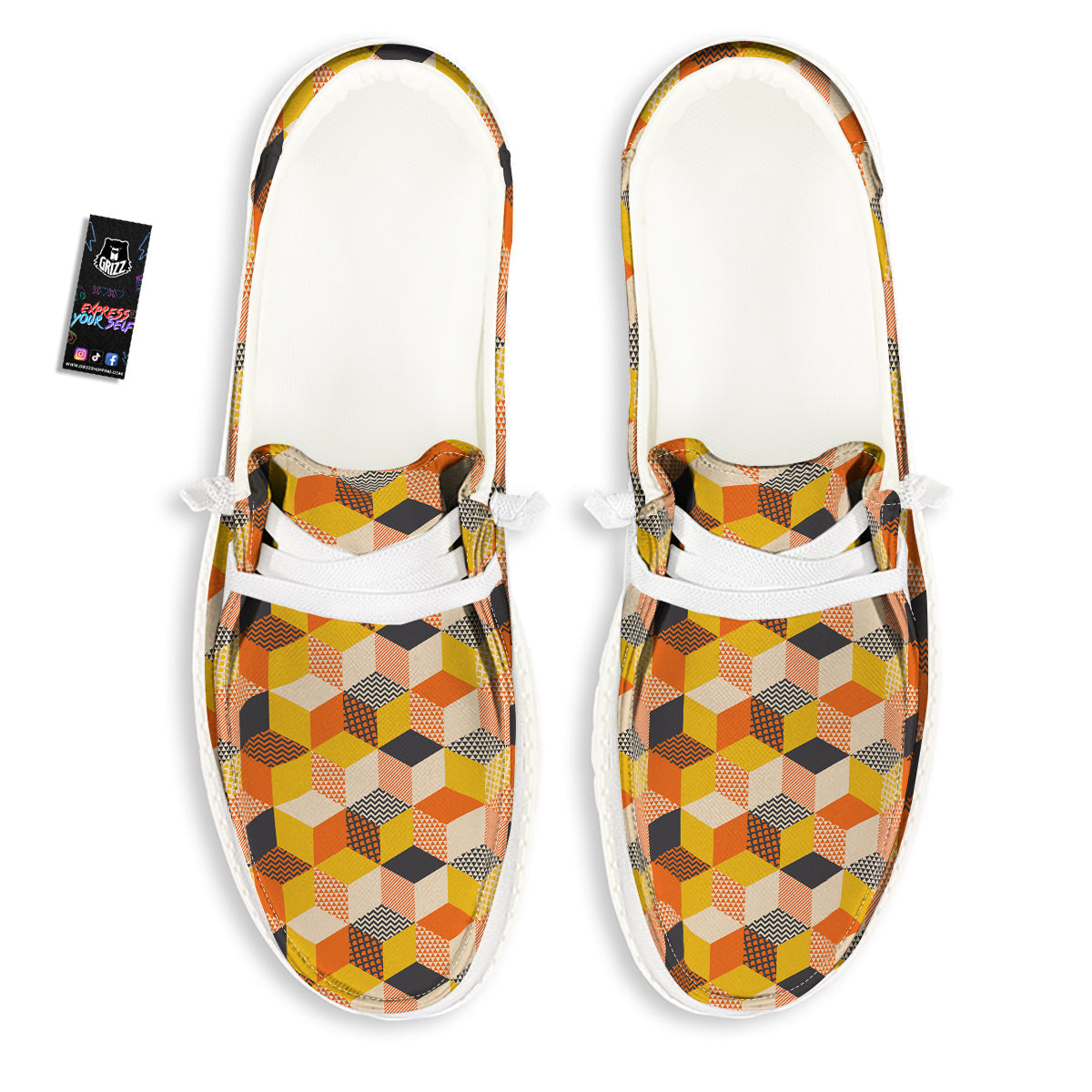 Geometric 60s Print Pattern White Loafers-grizzshop