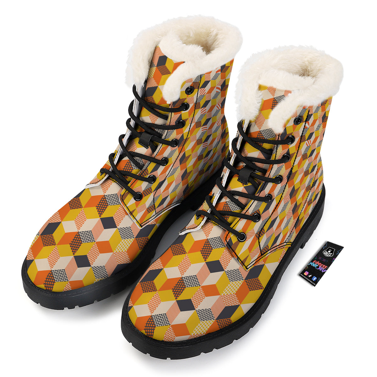 Geometric 60s Print Pattern Winter Boots-grizzshop