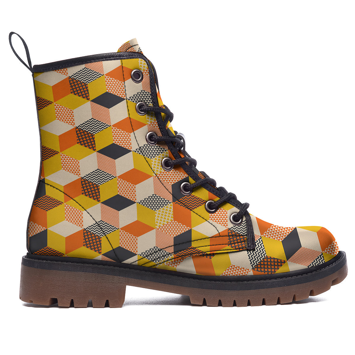 Geometric 60s Print Pattern Work Boots-grizzshop