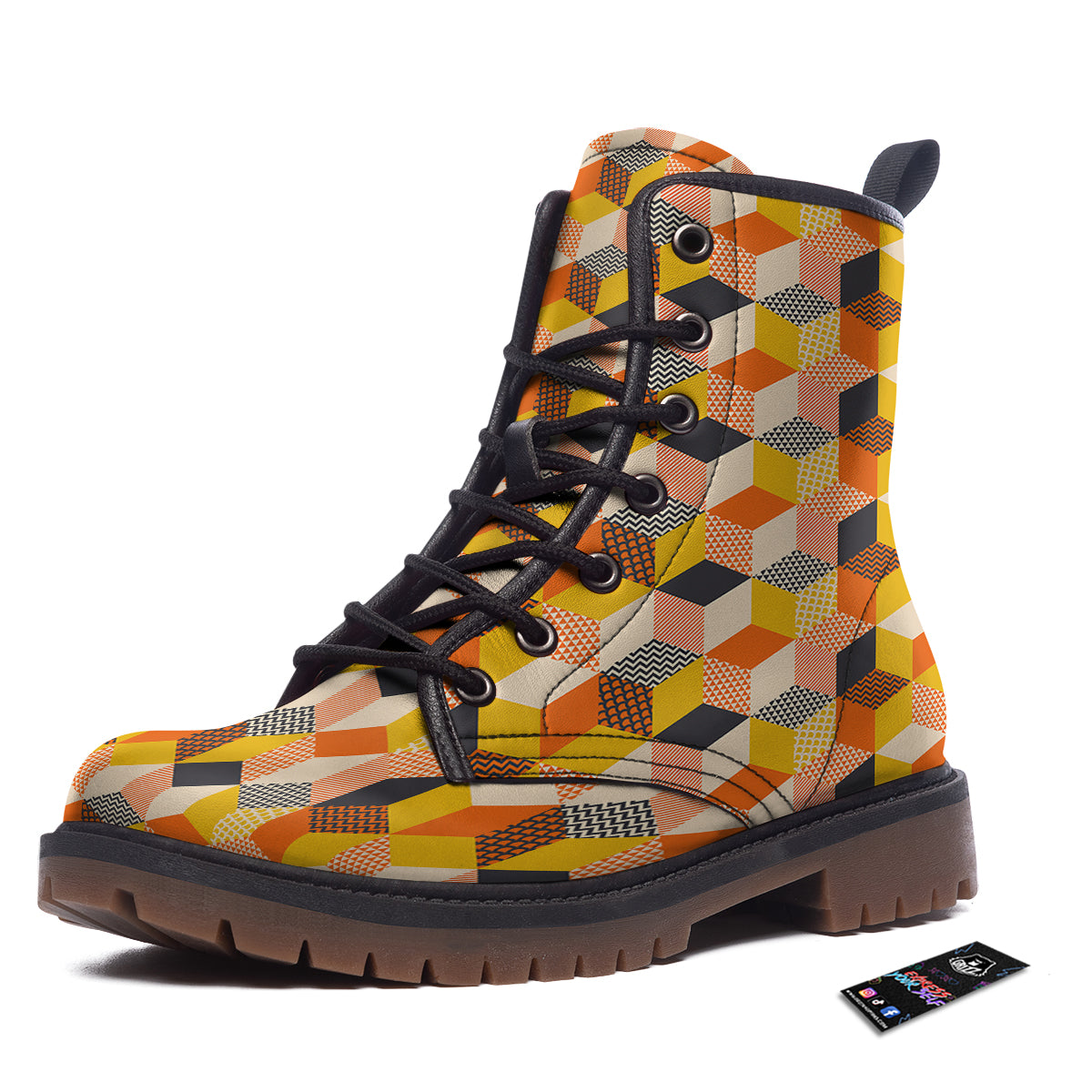 Geometric 60s Print Pattern Work Boots-grizzshop
