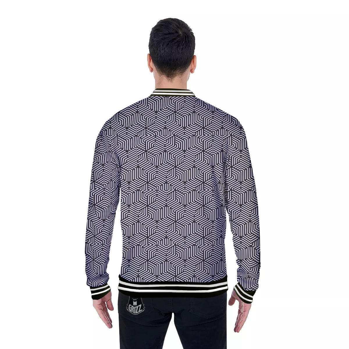 Geometric Abstract Polygonal Print Baseball Jacket-grizzshop