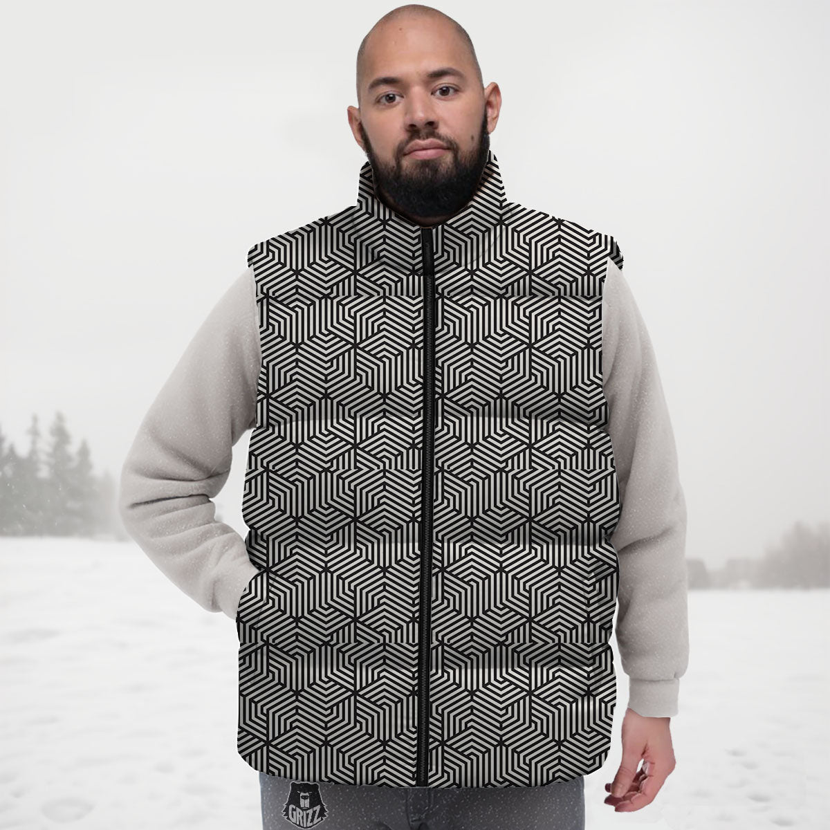 Geometric Abstract Polygonal Print Down Vest-grizzshop