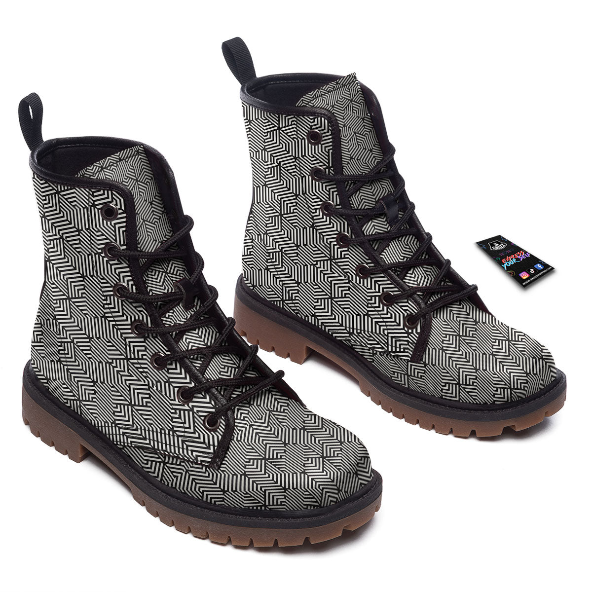 Geometric Abstract Polygonal Print Work Boots-grizzshop