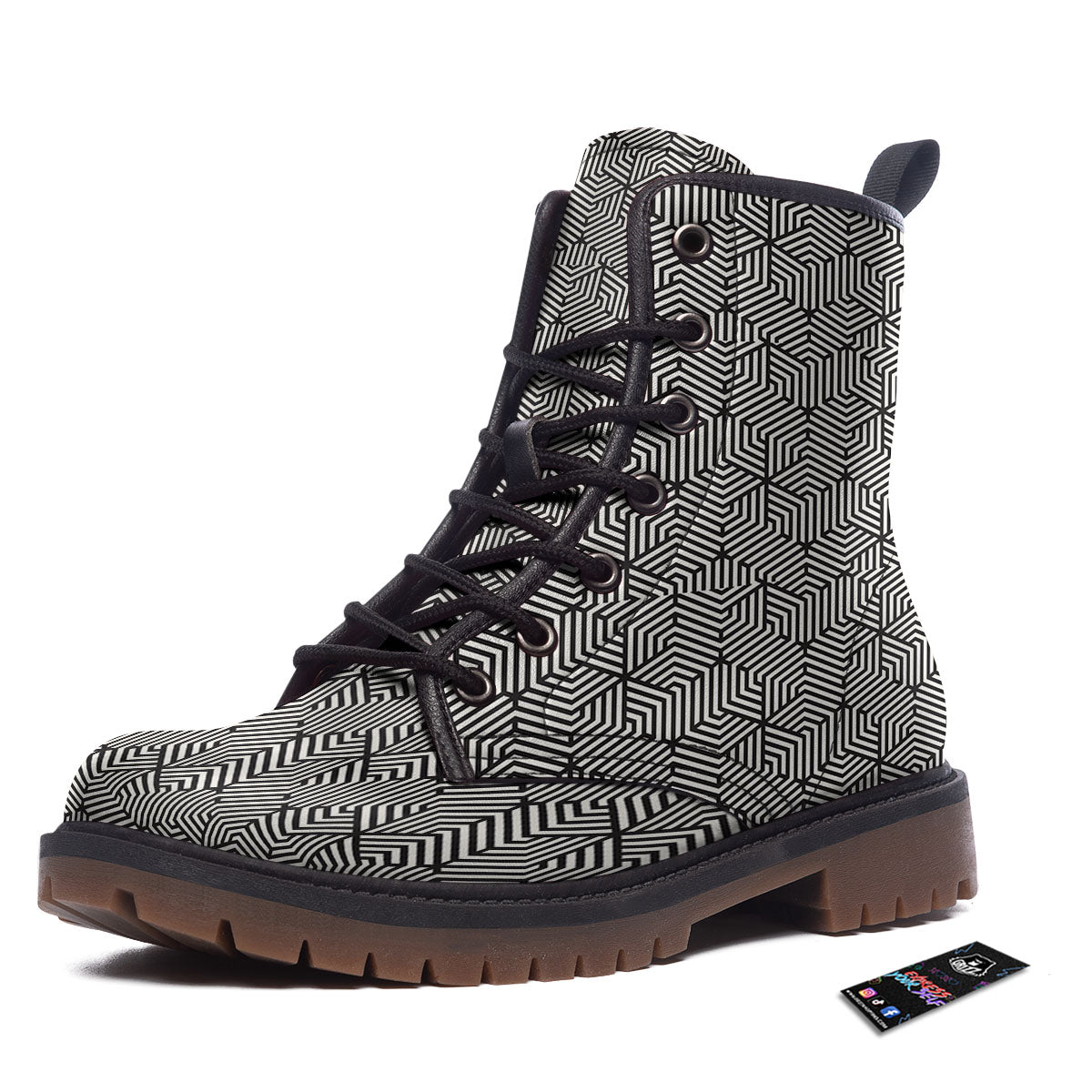 Geometric Abstract Polygonal Print Work Boots-grizzshop