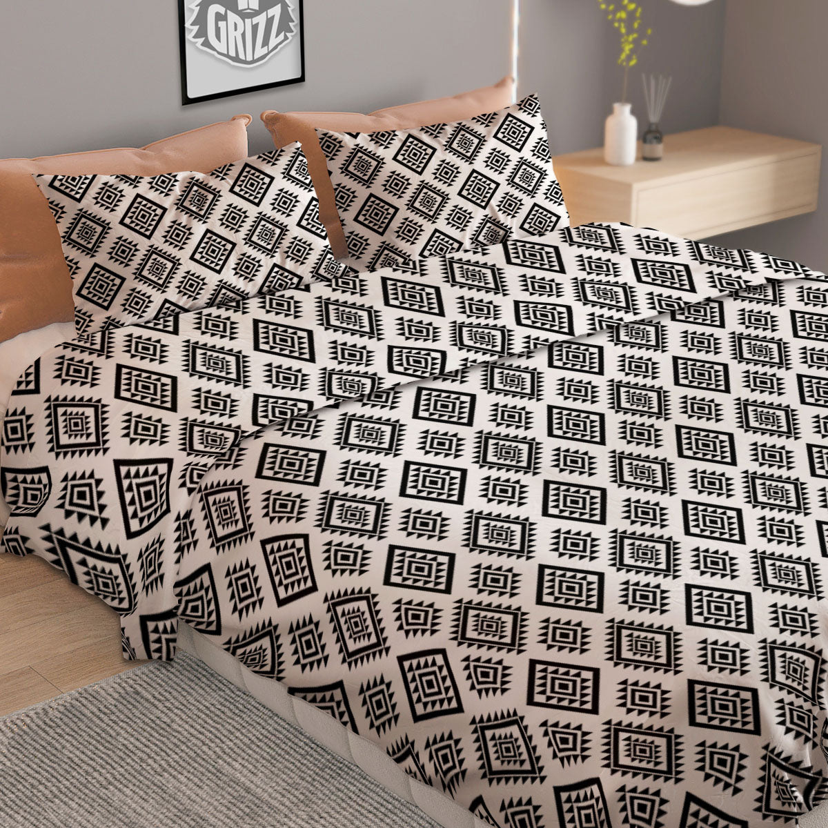 Geometric African White And Black Print Duvet Cover Bedding Set