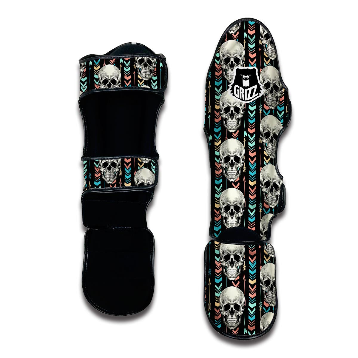 Geometric Arrow Skull Muay Thai Shin Guards-grizzshop