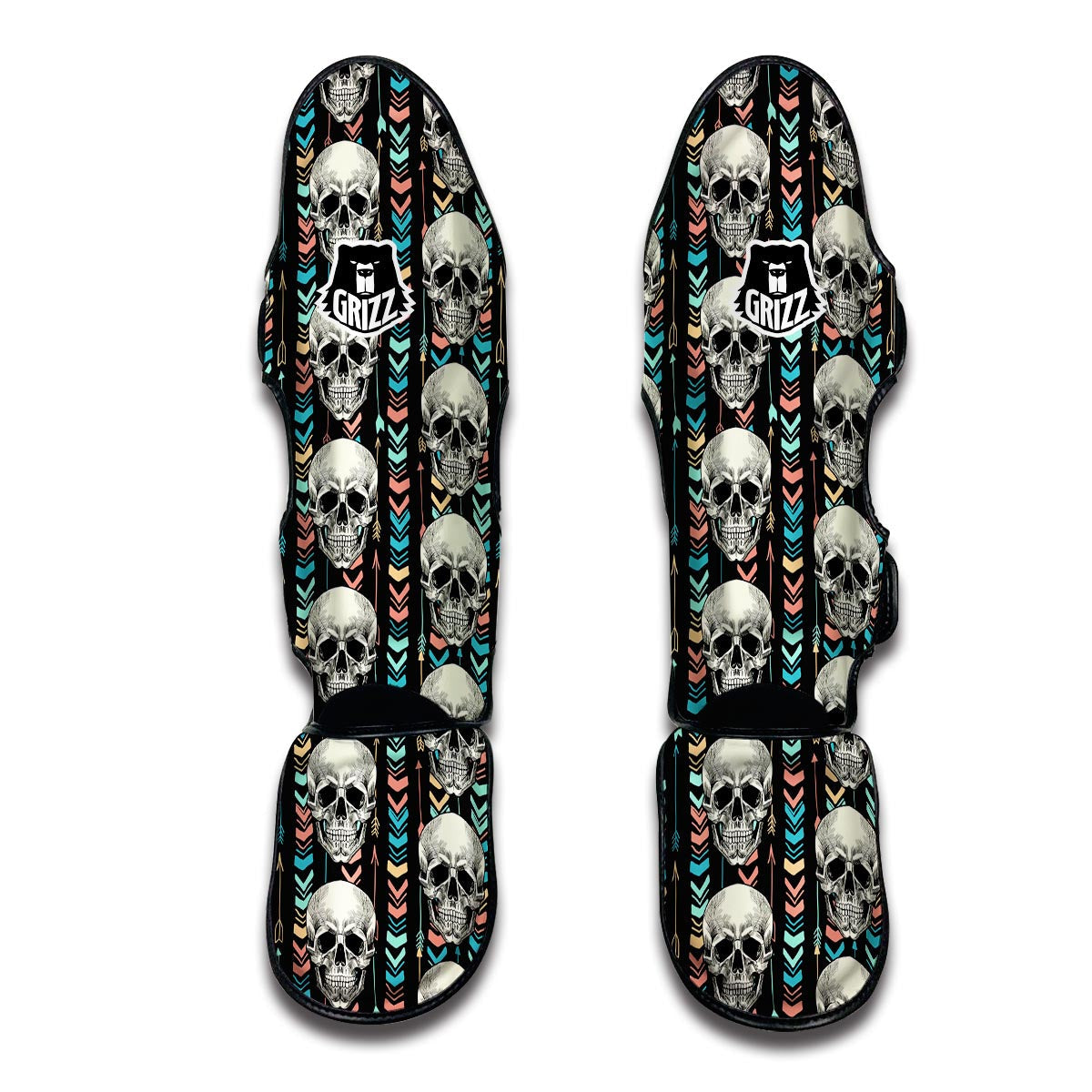 Geometric Arrow Skull Muay Thai Shin Guards-grizzshop