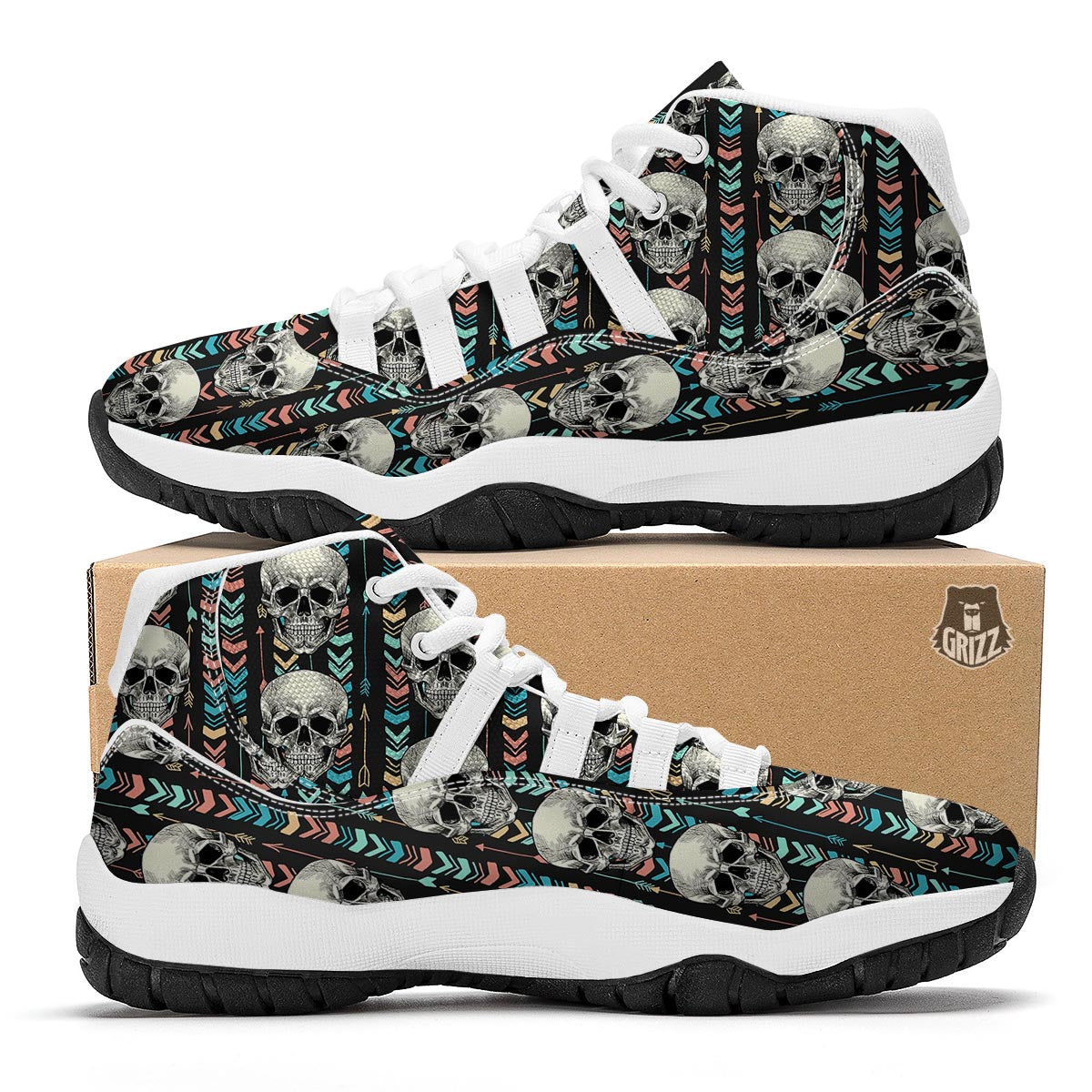 Geometric Arrow Skull White Bball Shoes-grizzshop