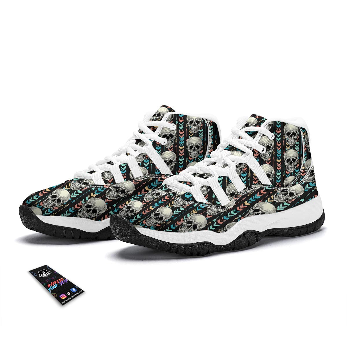 Geometric Arrow Skull White Bball Shoes-grizzshop
