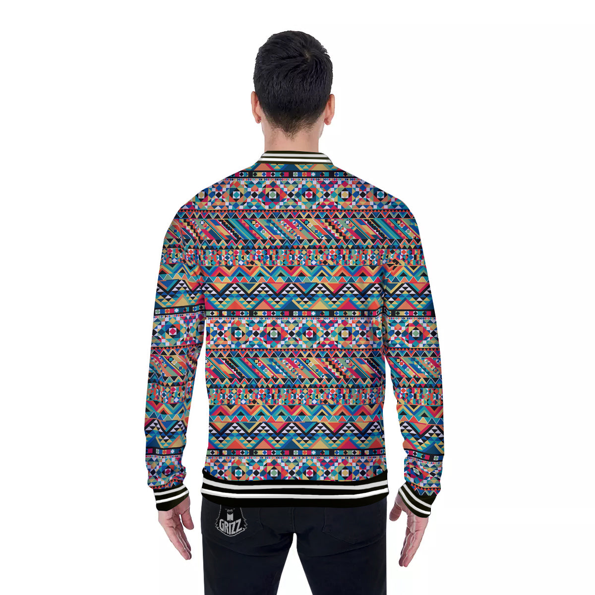 Geometric Aztec Colorful Print Pattern Baseball Jacket-grizzshop