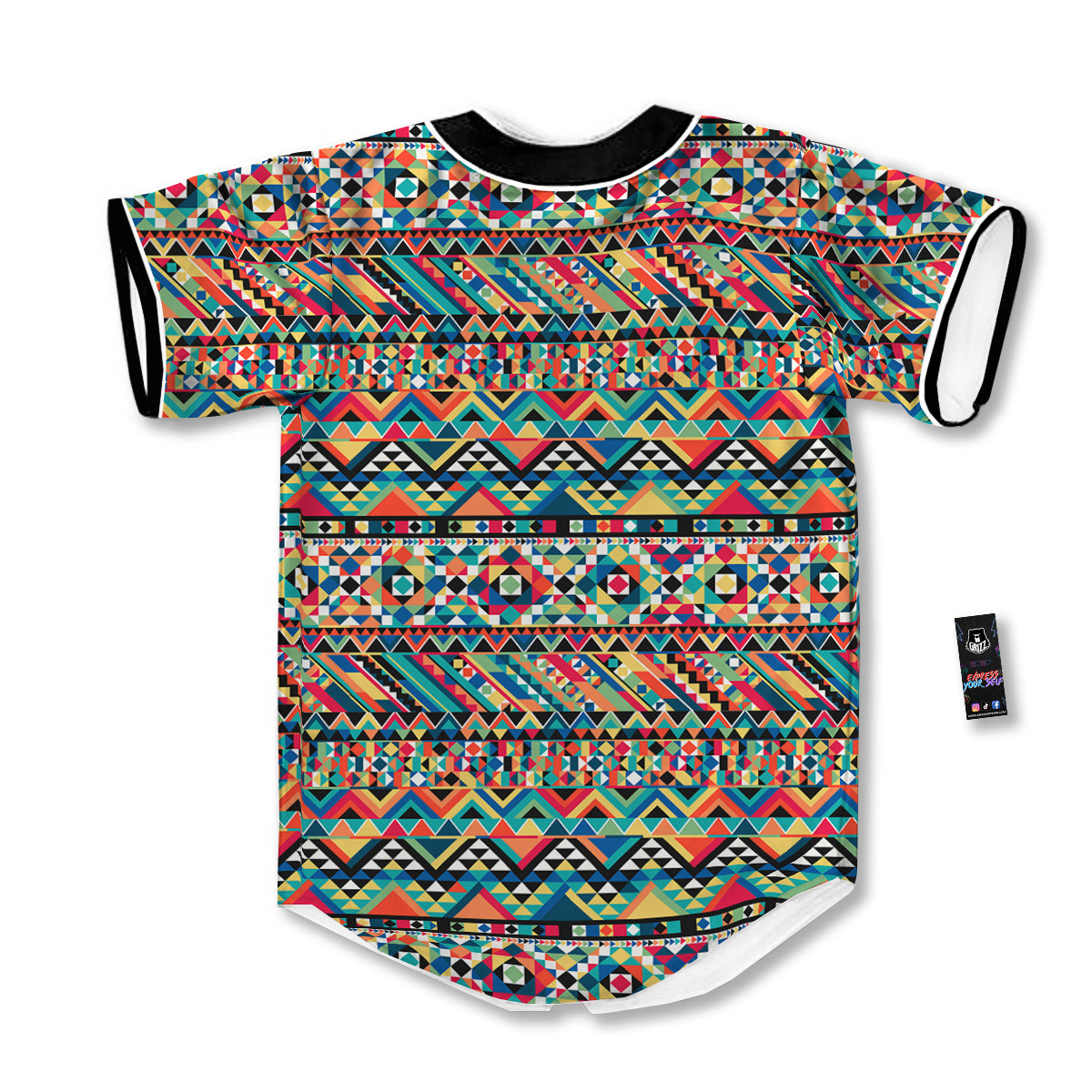Geometric Aztec Colorful Print Pattern Baseball Jersey-grizzshop