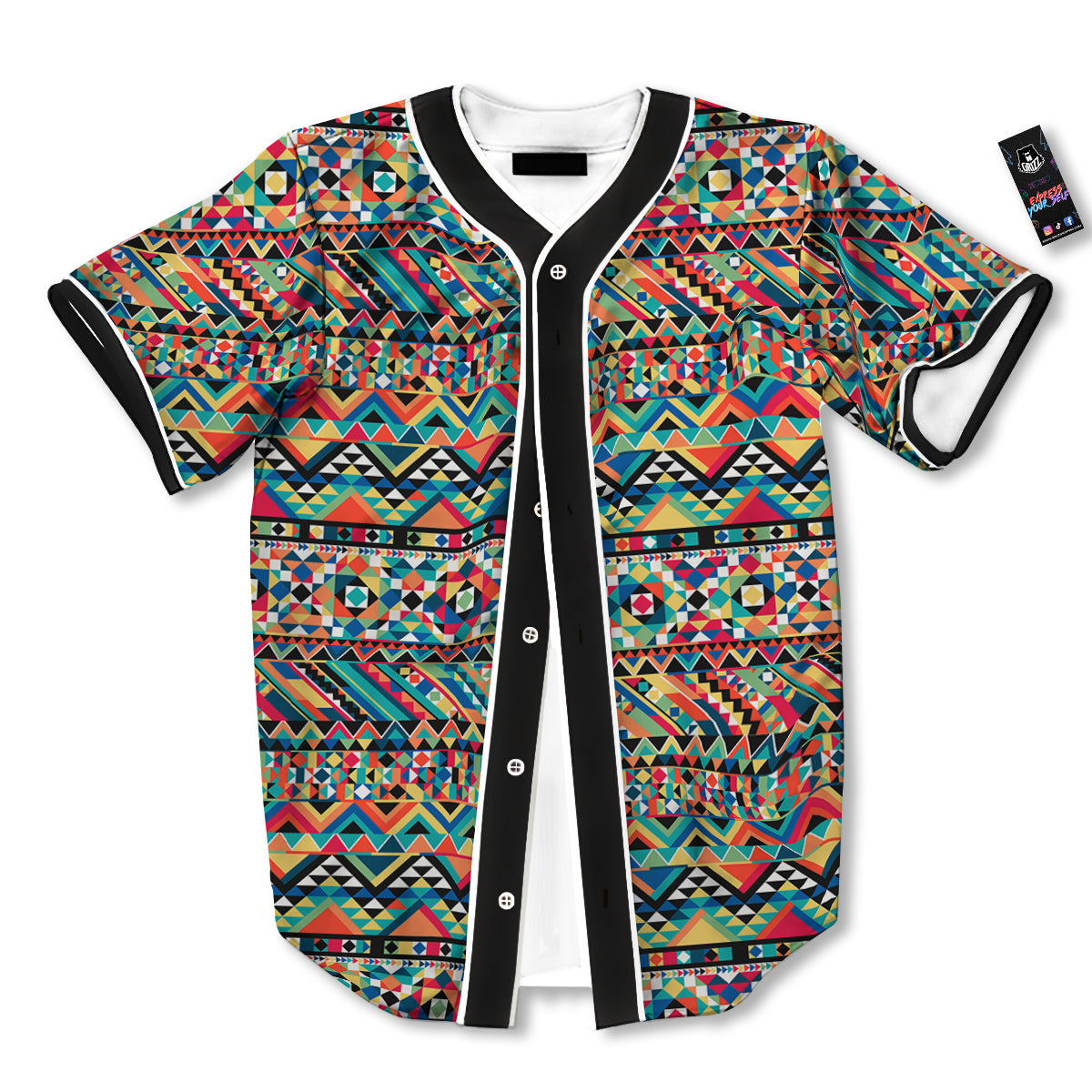 Geometric Aztec Colorful Print Pattern Baseball Jersey-grizzshop