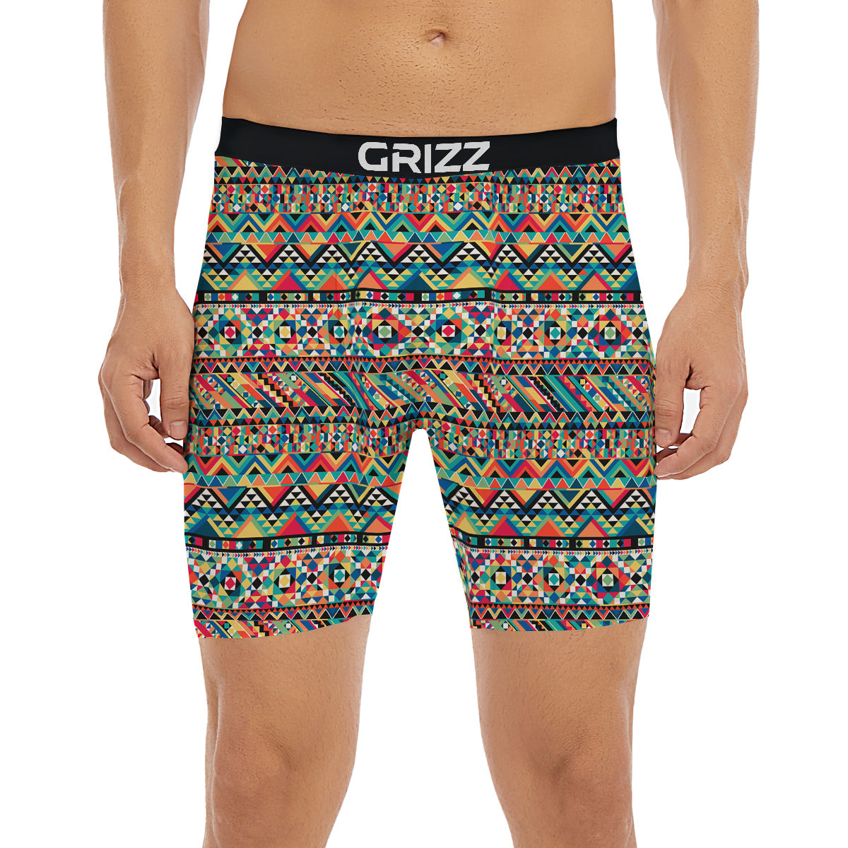 Geometric Aztec Colorful Print Pattern Boxer Briefs-grizzshop