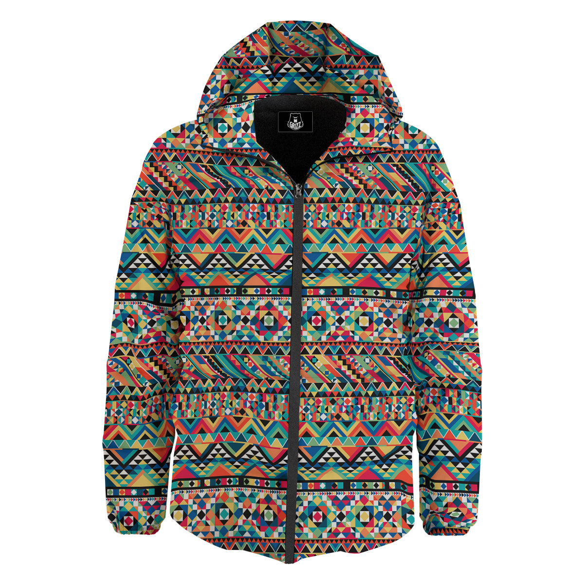 Geometric Aztec Colorful Print Pattern Down Jacket-grizzshop