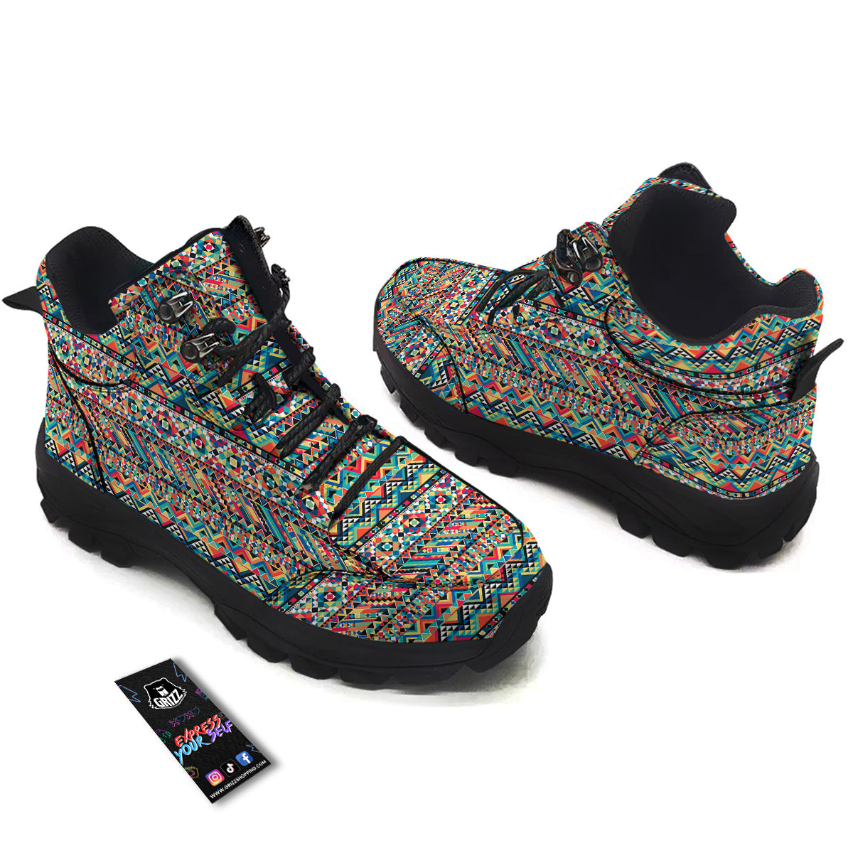 Geometric Aztec Colorful Print Pattern Hiking Shoes-grizzshop