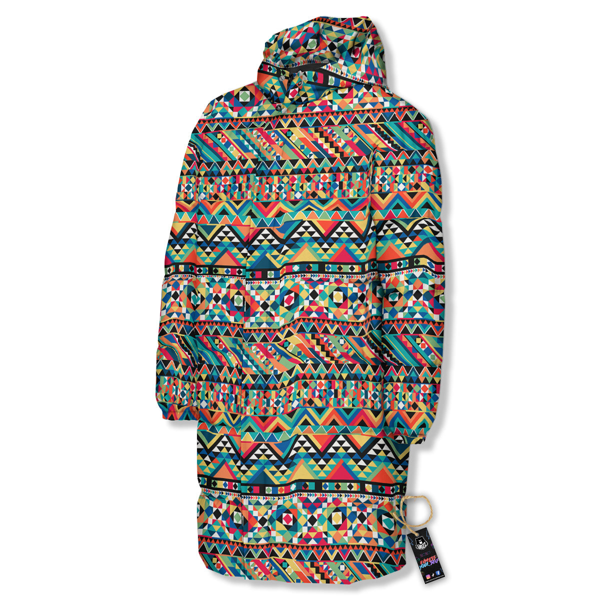 Geometric Aztec Colorful Print Pattern Long Down Jacket-grizzshop