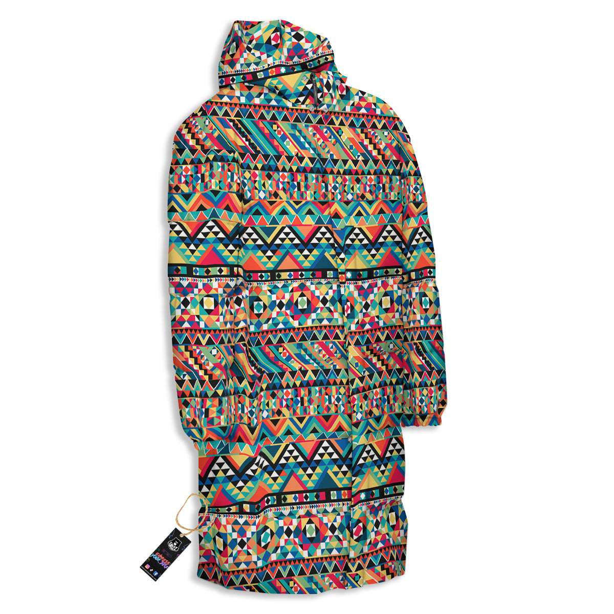 Geometric Aztec Colorful Print Pattern Long Down Jacket-grizzshop