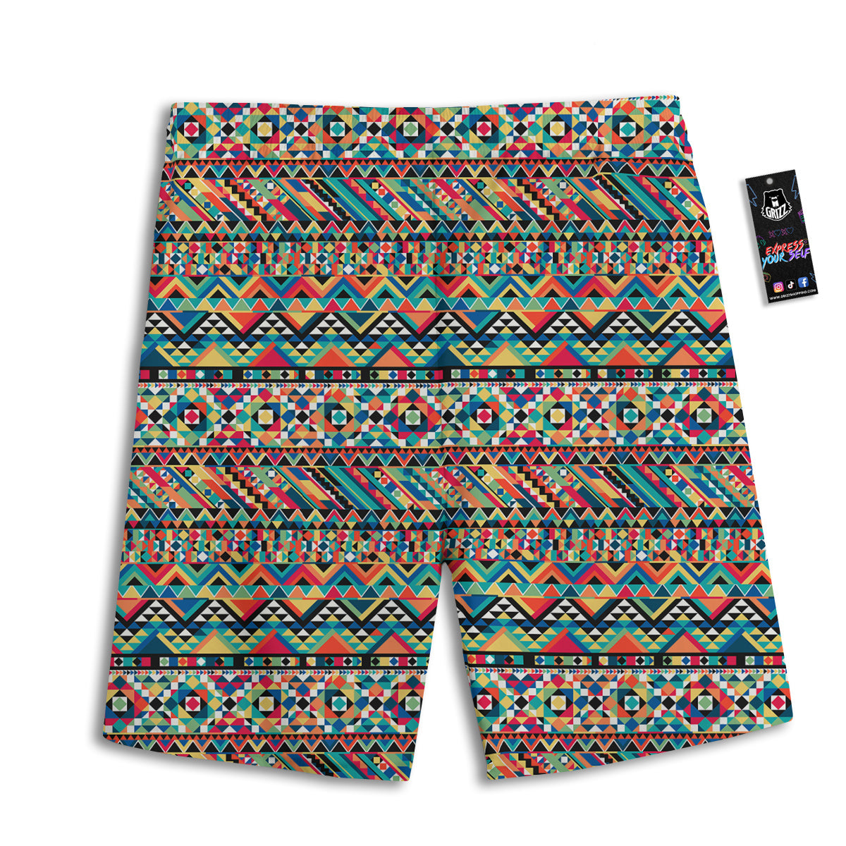 Geometric Aztec Colorful Print Pattern Men's Athletic Shorts