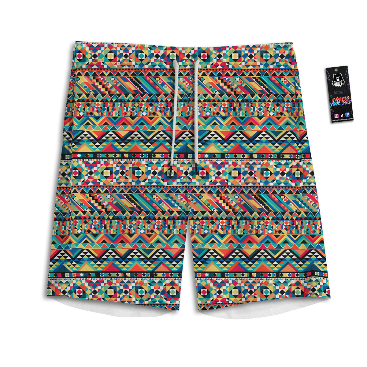 Geometric Aztec Colorful Print Pattern Men's Athletic Shorts
