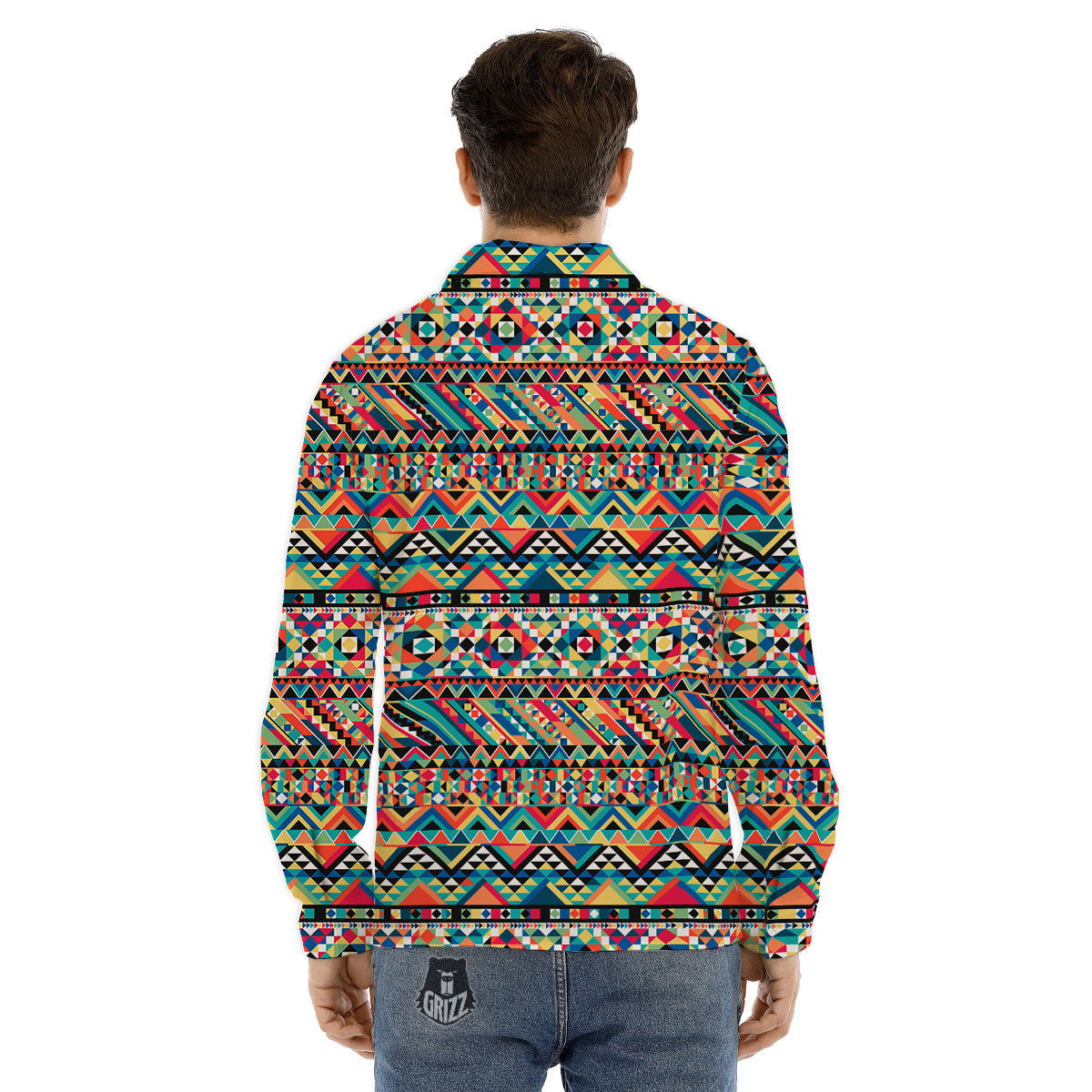 Geometric Aztec Colorful Print Pattern Men's Dress Shirts-grizzshop
