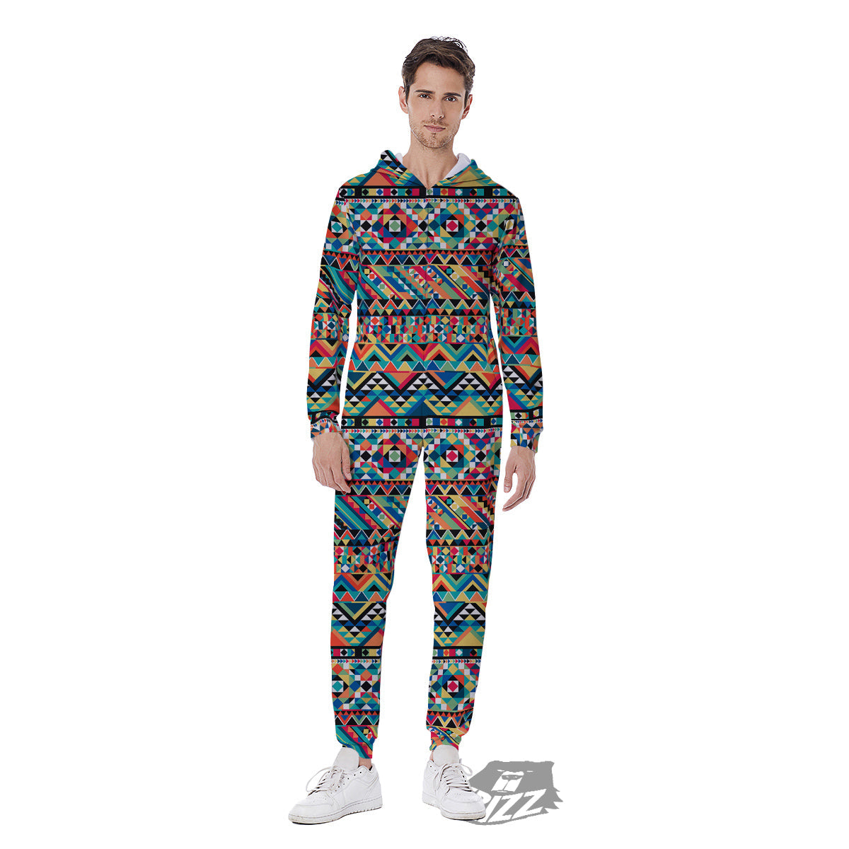 Geometric Aztec Colorful Print Pattern Men's Jumpsuit-grizzshop
